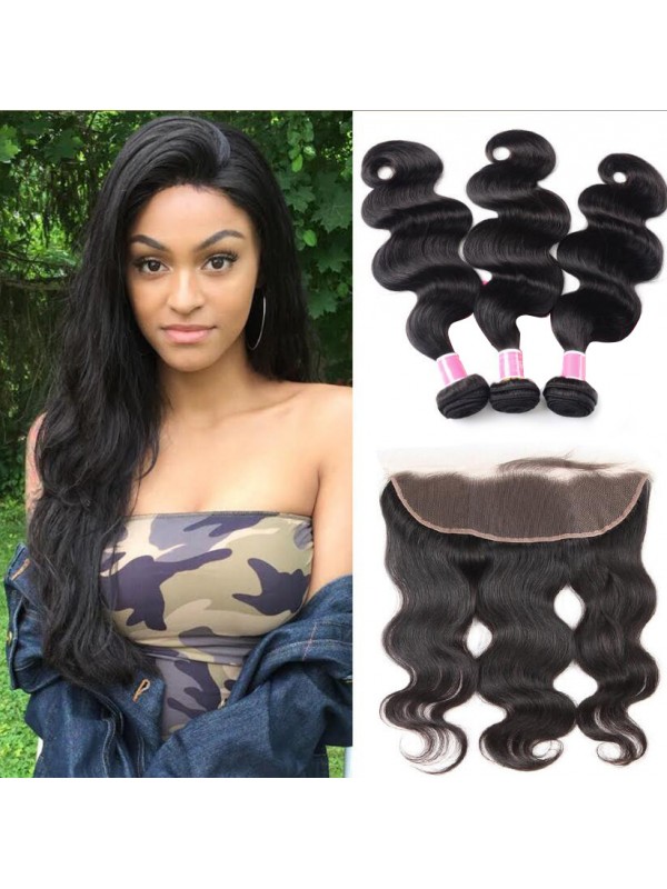 3 Pz/Pacchetto Onda Del Corpo Con 13*4 Pizzo Frontale Perla Capelli Peruviani
