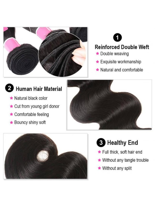 3 Pz/Pacchetto Onda Del Corpo Con 13*4 Pizzo Frontale Perla Capelli Peruviani