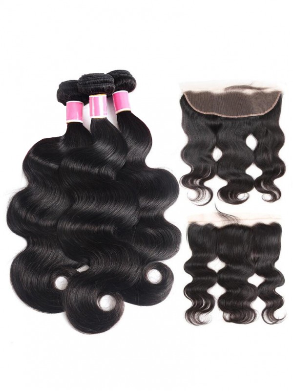 3 Pz/Pacchetto Onda Del Corpo Con 13*4 Pizzo Frontale Perla Capelli Peruviani