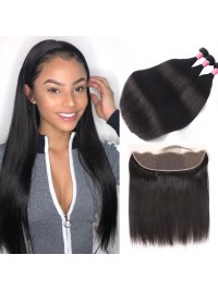3 Pz/Pacchetto Dritto Con 13*4 Frontale Del Merletto Dei Capelli Peruviani Non Trasformati