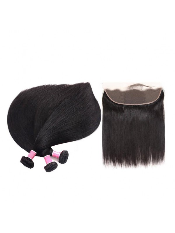 3 Pz/Pacchetto Dritto Con 13*4 Frontale Del Merletto Dei Capelli Peruviani Non Trasformati