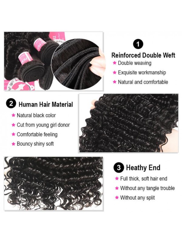 Onda Naturale 3 Pezzi Con Capelli Indiani Frontali In Pizzo 13 * 4