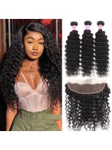 Capelli Indiani 3 Pezzi Onda Profonda Con Frontale In Pizzo 13 * 4