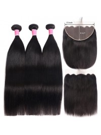 Nuovi Capelli Arriviali 3 Pacchi Capelli Vergini Lisci Con Pizzo 13X6 Frotnal