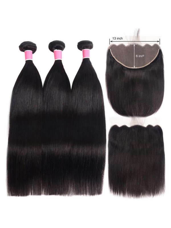 Nuovi Capelli Arriviali 3 Pacchi Capelli Vergini Lisci Con Pizzo 13X6 Frotnal