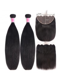 Capelli Vergini Lisci 2 Fasci Con Testa Spessa Frontale In Pizzo 13X6