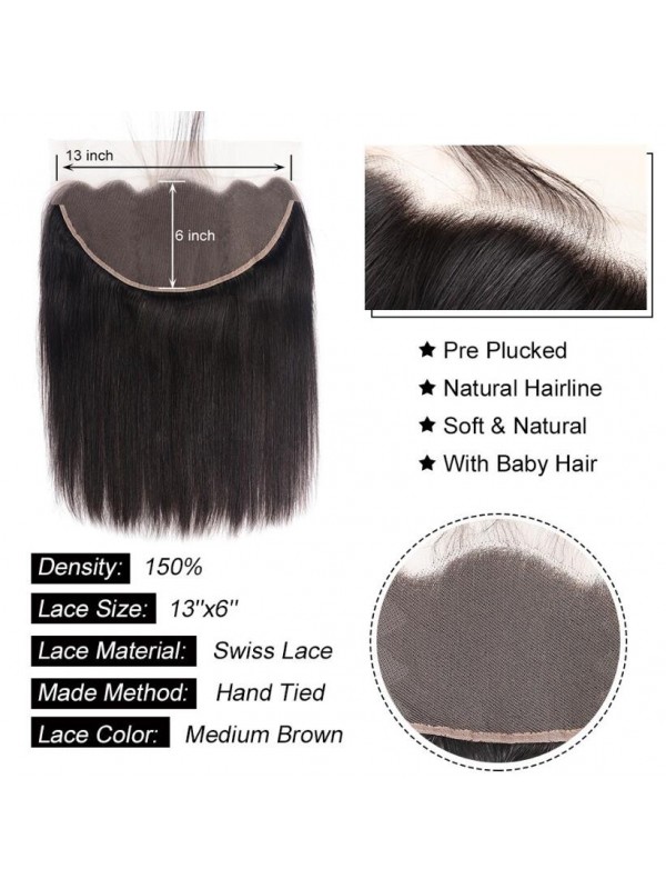Capelli Vergini Lisci 2 Fasci Con Testa Spessa Frontale In Pizzo 13X6
