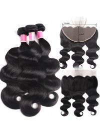 Tessuto Dei Capelli Vergini Umani Dell'Onda Del Corpo Con Chiusura Frontale In Pizzo 13X6