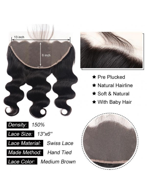 Tessuto Dei Capelli Vergini Umani Dell'Onda Del Corpo Con Chiusura Frontale In Pizzo 13X6
