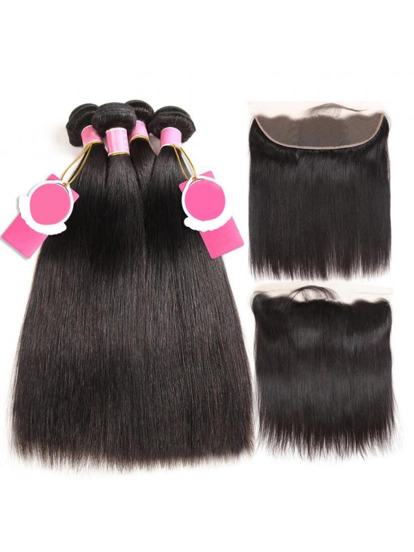 Capelli Brasiliani Non Trattati 4 Pezzi Lisci Con 13 * 4 Frontali