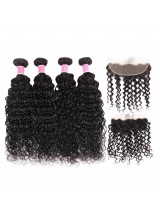Capelli Vergini Malesi 4 Pezzi Onda Naturale Con Frontale In Pizzo 13 * 4