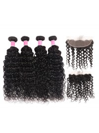 Capelli Vergini Malesi 4 Pezzi Onda Naturale Con Frontale In Pizzo 13 * 4