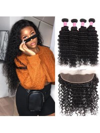 Capelli Vergini Malesi 4 Pezzi Onda Profonda Con Frontale In Pizzo 13 * 4