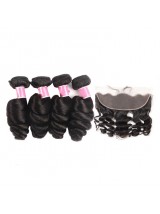 Capelli Vergini Malesi 4 Pezzi Onda Sciolta Con Frontale In Pizzo 13 * 4