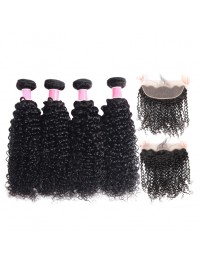 4 Pezzi Di Capelli Umani Peruviani Con Ricci Crespi Frontali Da 13X4 Pollici