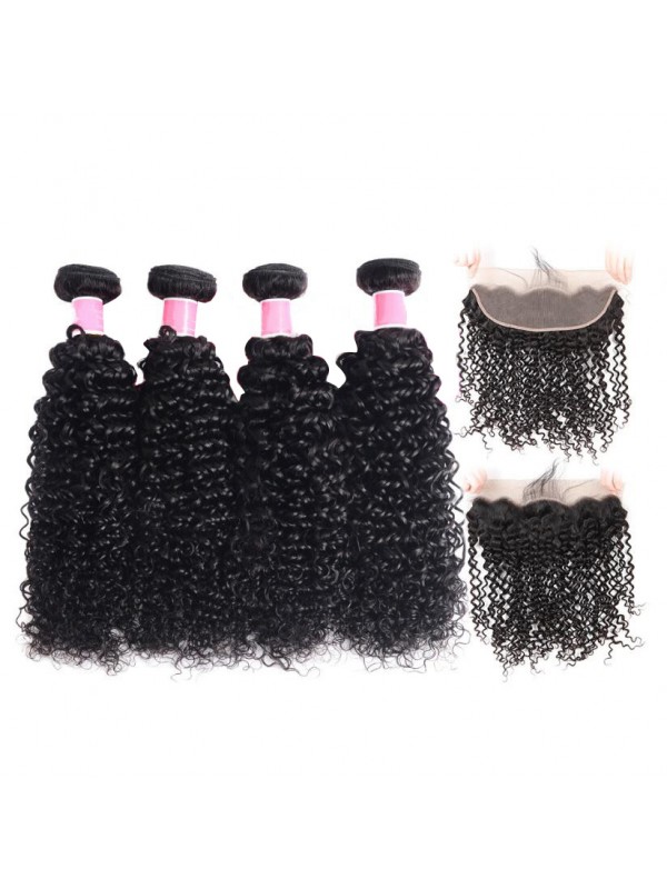4 Pezzi Di Capelli Umani Peruviani Con Ricci Crespi Frontali Da 13X4 Pollici