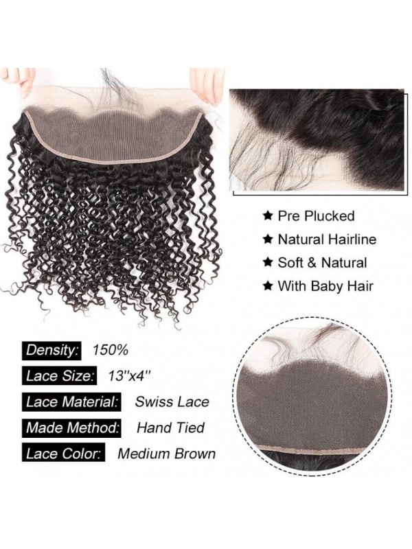 4 Pezzi Di Capelli Umani Peruviani Con Ricci Crespi Frontali Da 13X4 Pollici