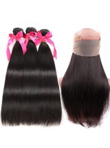 Frontale In Pizzo Pre Pizzicato 360 Con Fasci Di Capelli Vergini Brasiliani Lisci