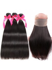 Frontale In Pizzo Pre Pizzicato 360 Con Fasci Di Capelli Vergini Brasiliani Lisci