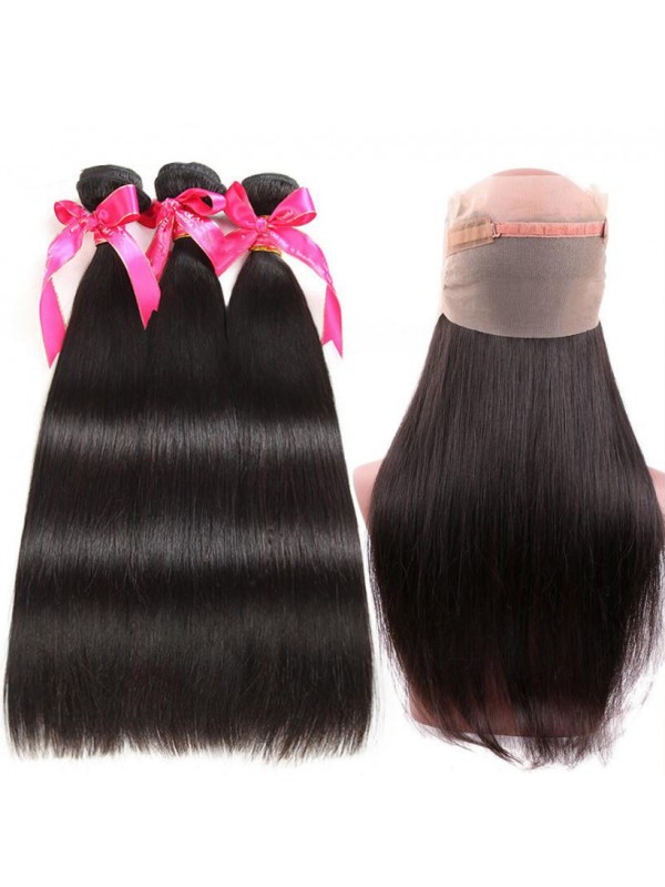 Frontale In Pizzo Pre Pizzicato 360 Con Fasci Di Capelli Vergini Brasiliani Lisci