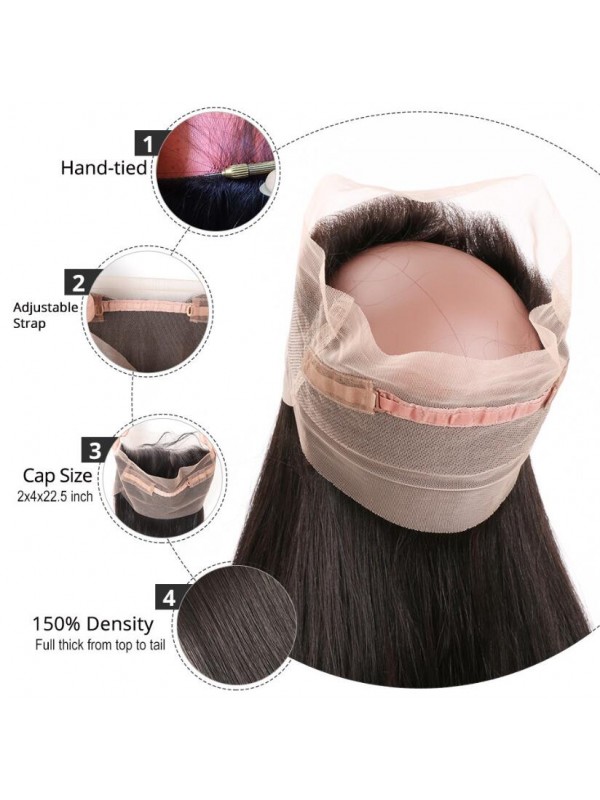 Frontale In Pizzo Pre Pizzicato 360 Con Fasci Di Capelli Vergini Brasiliani Lisci