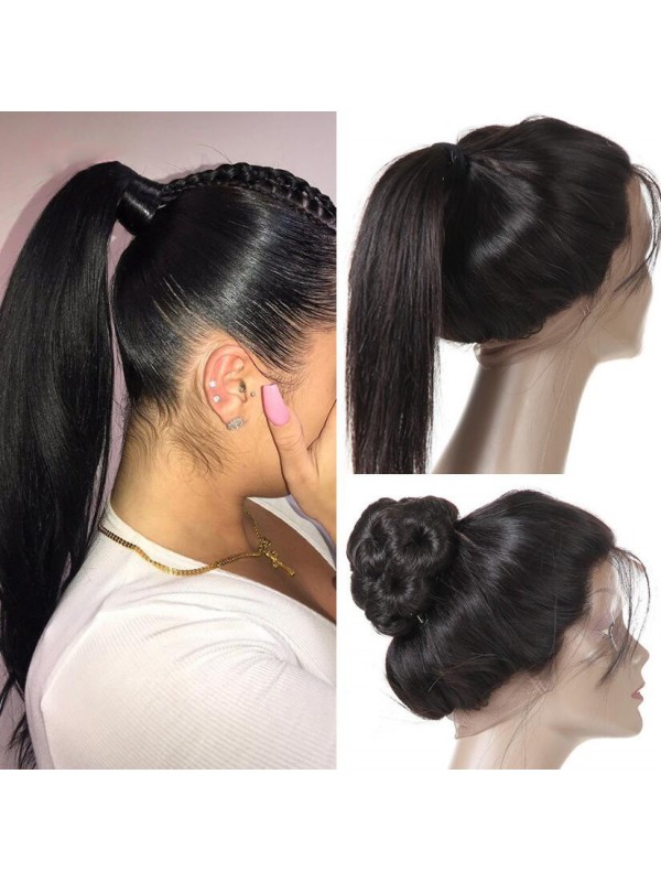 Frontale In Pizzo Pre Pizzicato 360 Con Fasci Di Capelli Vergini Brasiliani Lisci