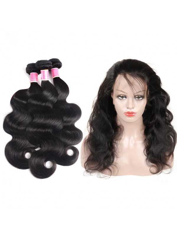 Capelli Vergini Malesi Dell'Onda Del Corpo 3 Fasci Con 360 Frontali