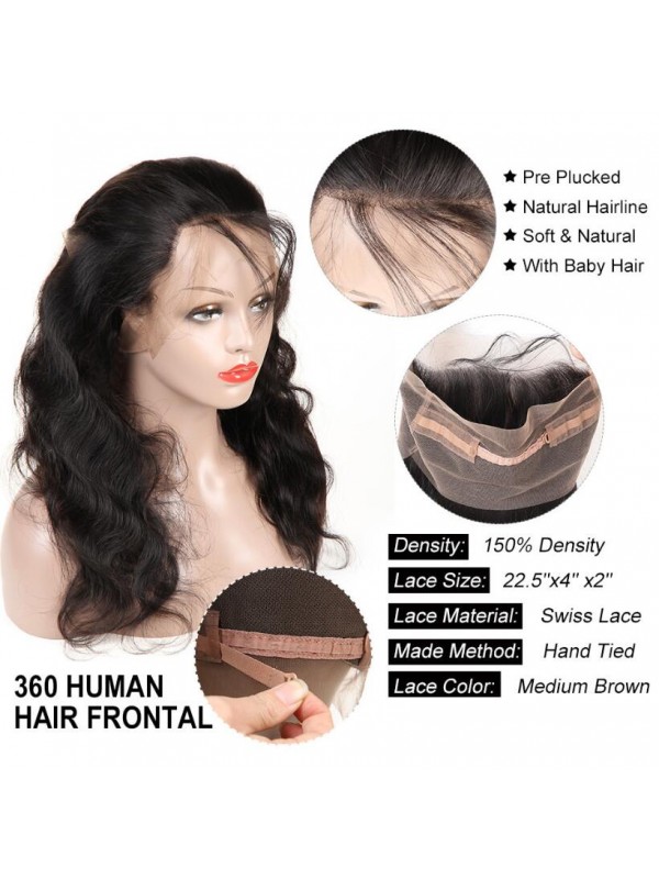 Capelli Vergini Malesi Dell'Onda Del Corpo 3 Fasci Con 360 Frontali