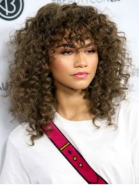 Parrucche Di Capelli Umani Senza Cappuccio Ricci Lunghi E Profondi Con La Frangia