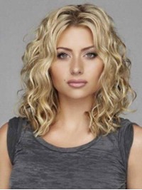 Parrucche Per Capelli Umani Senza Cappuccio Medi Ondulati Con Separazione Centrale Bionda 16 Pollici