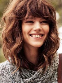 Parrucche Di Capelli Umani Senza Cappuccio Ondulati Di Colore Marrone Chiaro Medio Con Frangia Laterale