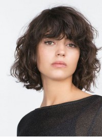 Parrucche Per Capelli Umani Stile Bob Wave Sciolte Con Frangia Completa 12 Pollici