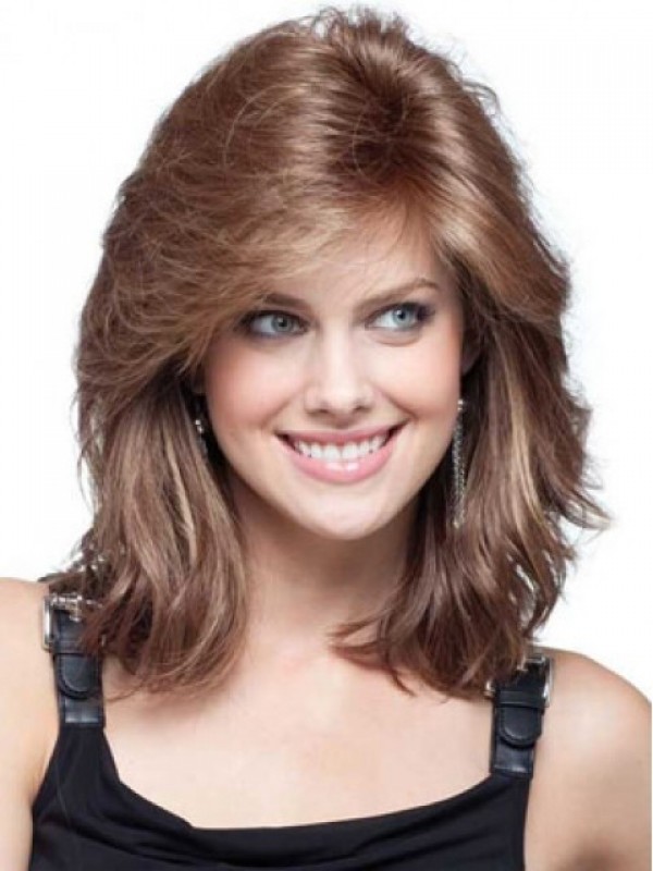 Parrucche Di Capelli Umani Di Remy Senza Cappuccio Ondulati Di Colore Marrone Chiaro 12 Pollici