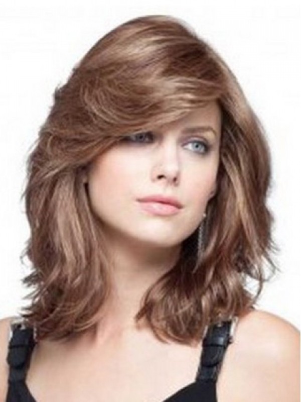 Parrucche Di Capelli Umani Di Remy Senza Cappuccio Ondulati Di Colore Marrone Chiaro 12 Pollici