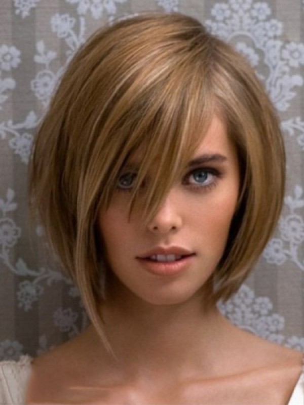 Parrucche Per Capelli Biondi In Pizzo Stile Bob 10 Pollici Con Frangetta