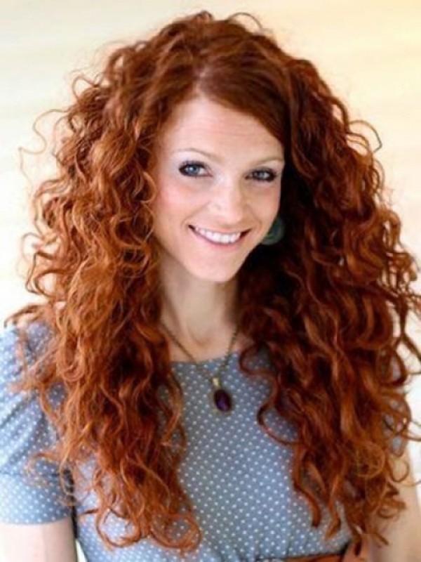 Parrucche Lunghe Per Capelli Umani Ricci Senza Cappuccio 24 Pollici Con Frangia Laterale