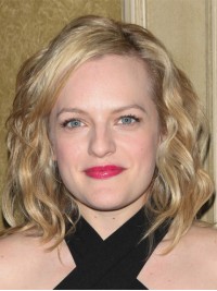 Elisabeth Moss Bionda Ondulata Lunghezza Del Mento Senza Cappuccio Parrucche Di Capelli Umani Di Remy 12 Pollici