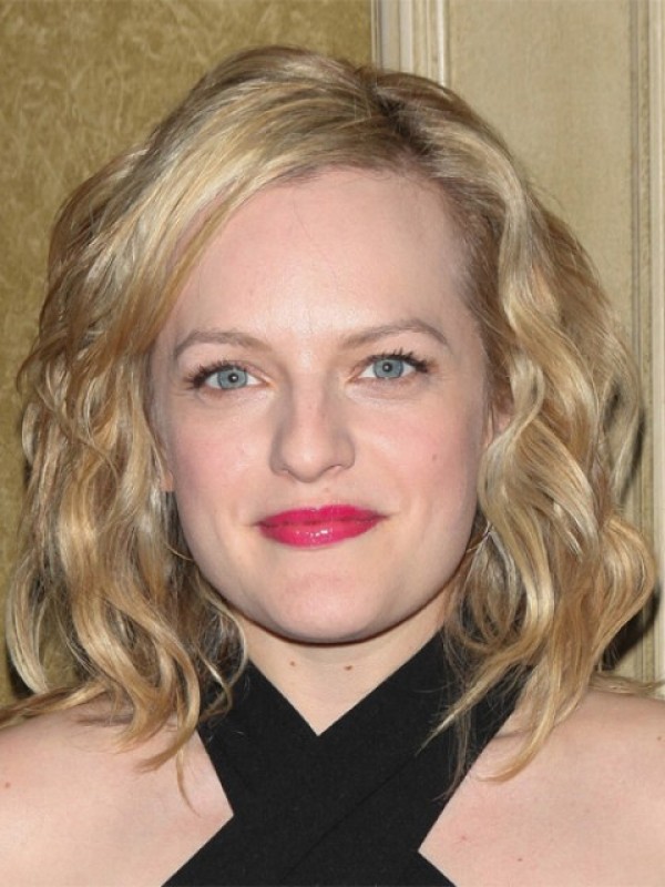 Elisabeth Moss Bionda Ondulata Lunghezza Del Mento Senza Cappuccio Parrucche Di Capelli Umani Di Remy 12 Pollici