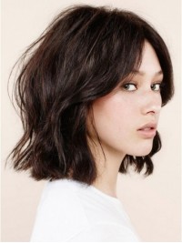 Parrucche Per Capelli Umani Anteriori In Pizzo Ondulato Marrone Stile Bob 14 Pollici