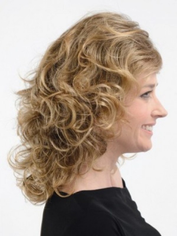 Bionda Dovrebbe Lunghezza Ondulata Senza Cappuccio Parrucche Di Capelli Umani 16 Pollici