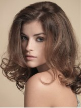 Parrucche Di Capelli Umani Di Remy Ondulati Senza Cappuccio Medi 18 Pollici Con Frangia Laterale