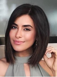 Parrucche Di Capelli Umani Di Remy Senza Cappuccio Stile Bob Con Frangia Laterale 12 Pollici