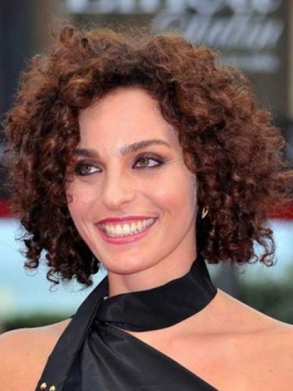 Parrucche Di Capelli Umani Ricci Senza Cappuccio Con Lunghezza Del Mento Ramato 14 Pollici