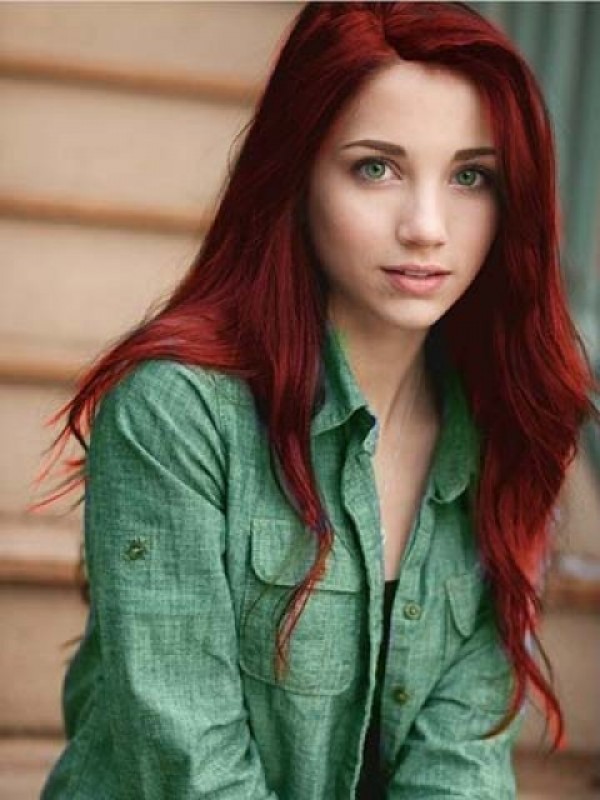 Parrucche Lunghe Rosse Ondulate Di Capelli Umani Di Remy Con Frangia Laterale 20 Pollici