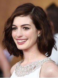 Parrucche Di Capelli Umani Senza Cappuccio Ondulati Stile Bob Con Frangia Laterale 12 Pollici