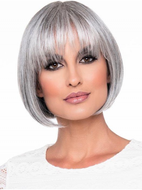 Parrucche Corte Dritte In Stile Bob Grigio