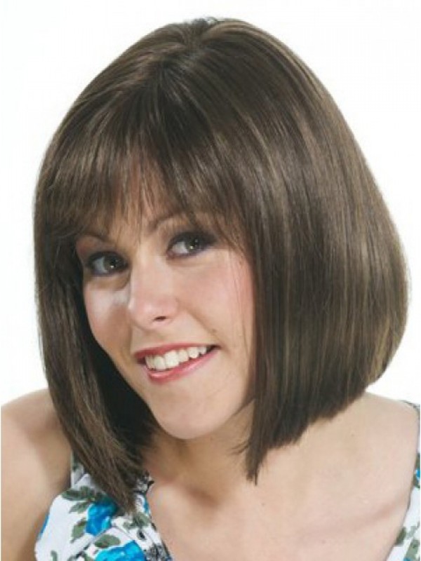 Parrucche Senza Cappuccio Per Capelli Umani Bob Style Remy Con Frangetta 12 Pollici