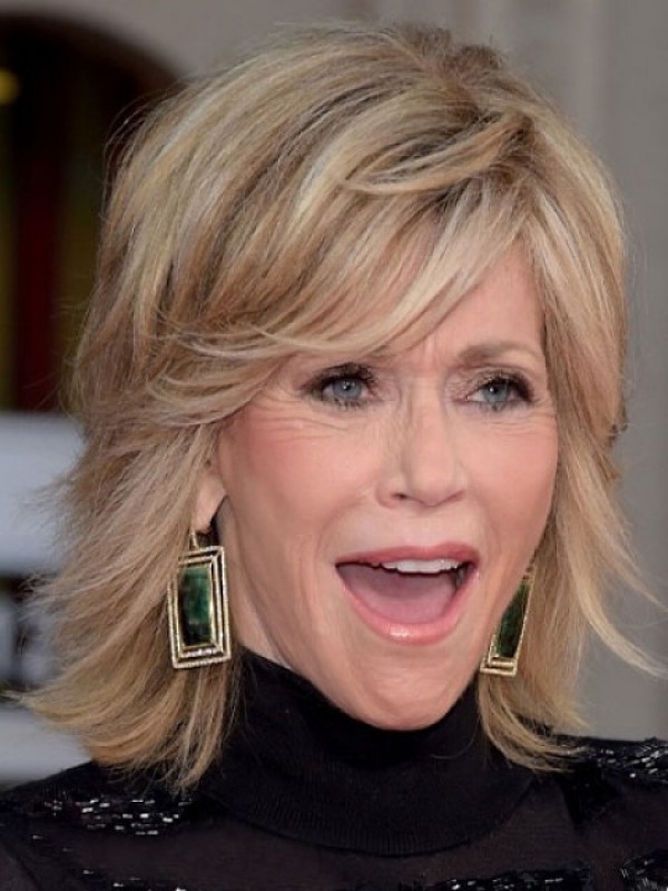 Jane Fonda Parrucche Senza Cappuccio Per Capelli Umani Medi Lisci 12 Pollici