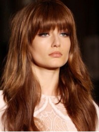 Parrucche Lunghe Ondulate Senza Cappuccio Per Capelli Umani Con Frangetta 22 Pollici