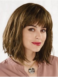 Parrucche Senza Cappuccio Per Capelli Umani Remy Ondulati Stile Bob Con Frangetta 12 Pollici